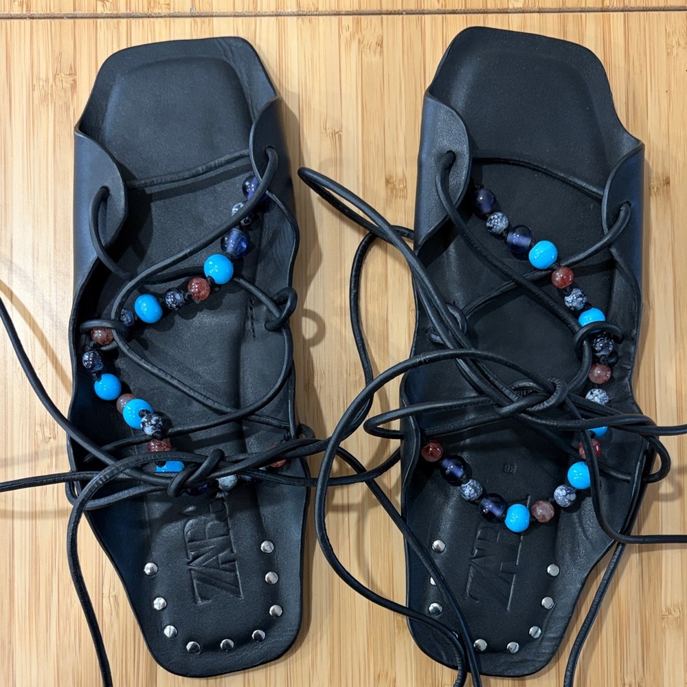 Zara Black Beaded Women's Sandals